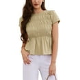 thumbnail image 1 of INSPIRE CHIC Peplum Babydoll Tops for Women's Summer Smocked Ruched Crew Neck Cap Sleeve Tunic Shirts Cute Blouses S Khaki, 1 of 6