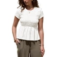 thumbnail image 1 of INSPIRE CHIC Peplum Babydoll Tops for Women's Summer Smocked Ruched Crew Neck Cap Sleeve Tunic Shirts Cute Blouses S White, 1 of 6