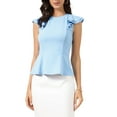 thumbnail image 1 of INSPIRE CHIC Peplum Top for Women's Summer Casual Ruffle Short Sleeve Crewneck t Shirts Blouse XS Light Blue, 1 of 6