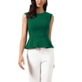 thumbnail image 1 of INSPIRE CHIC Peplum Vest for Women's Elegant Sleeveless Crew Neck Flared Hem Work Office Tank Tops L Dark Green, 1 of 5