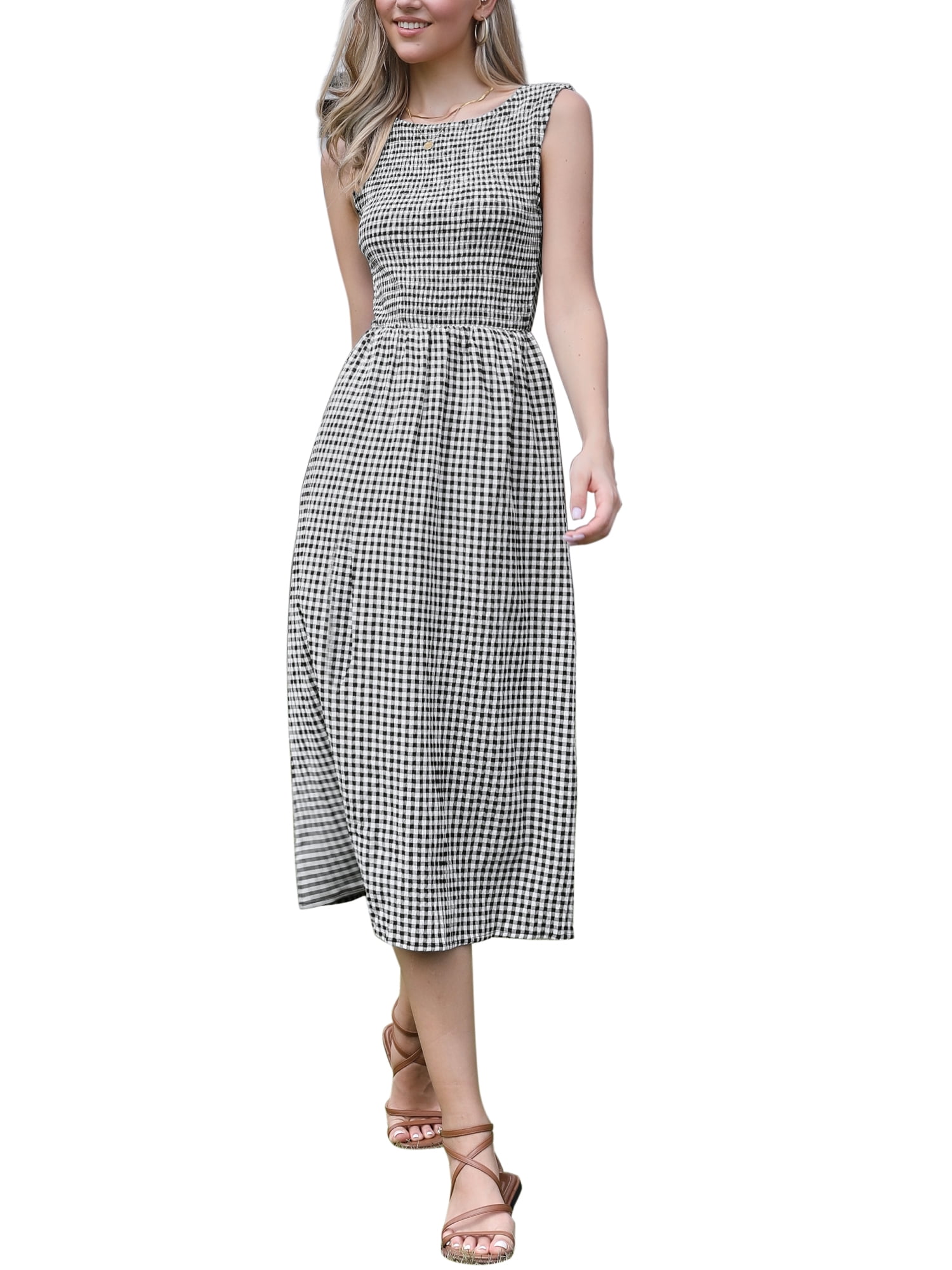 INSPIRE CHIC Plaid A-Line Dress for Women Smocked Sierra Leone