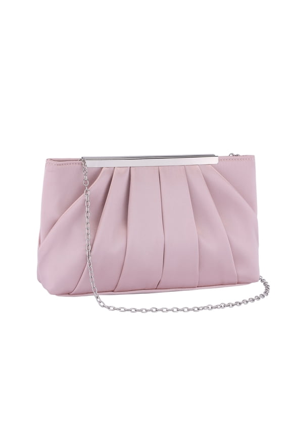 Pleated Clutch Purse Soft Evening Bag with Metal Chain for Women Pink