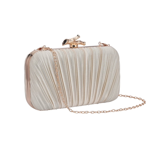 INSPIRE CHIC Pleated Clutch Purses Formal Evening Bag with Detachable Chain for Women Apricot