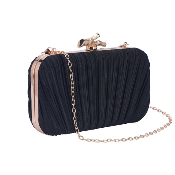 INSPIRE CHIC Pleated Clutch Purses Formal Evening Bag with Detachable Chain for Women Black