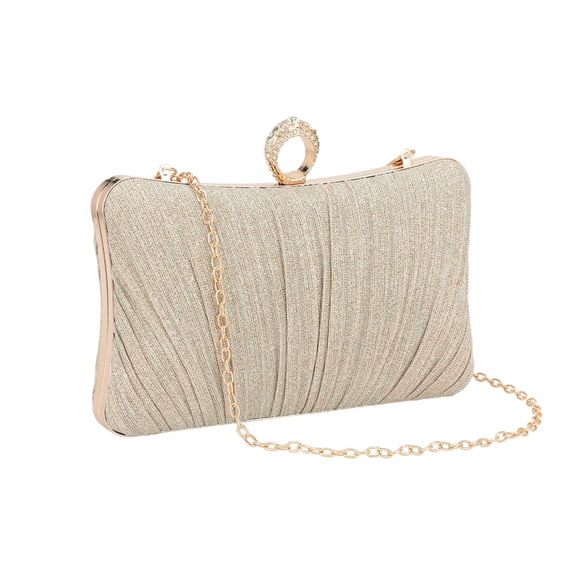INSPIRE CHIC Halloween Pleated Evening Bag Rhinestone Ring Handbags with Removable Chain for Women Champagne