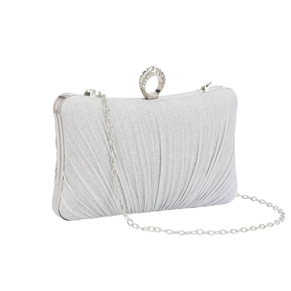 INSPIRE CHIC Halloween Pleated Evening Bag Rhinestone Ring Handbags with Removable Chain for Women Silver