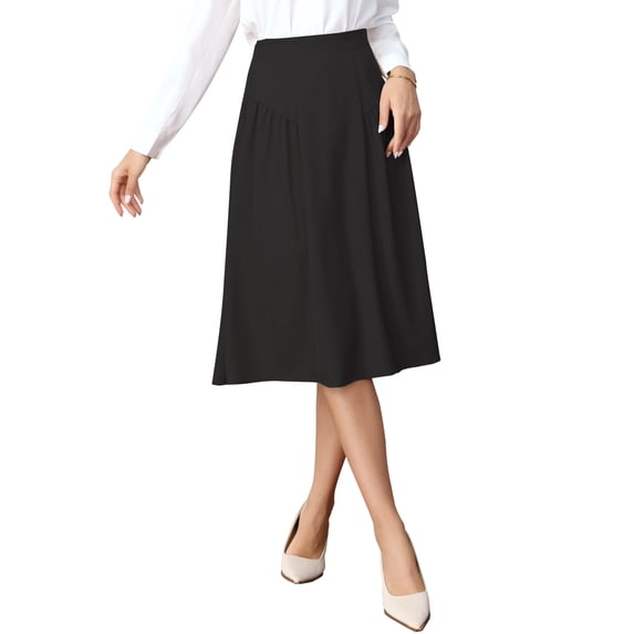 INSPIRE CHIC Pleated Midi Skirt for Women Vintage High Waisted Flowy A-Line Casual Work Skirts L Black