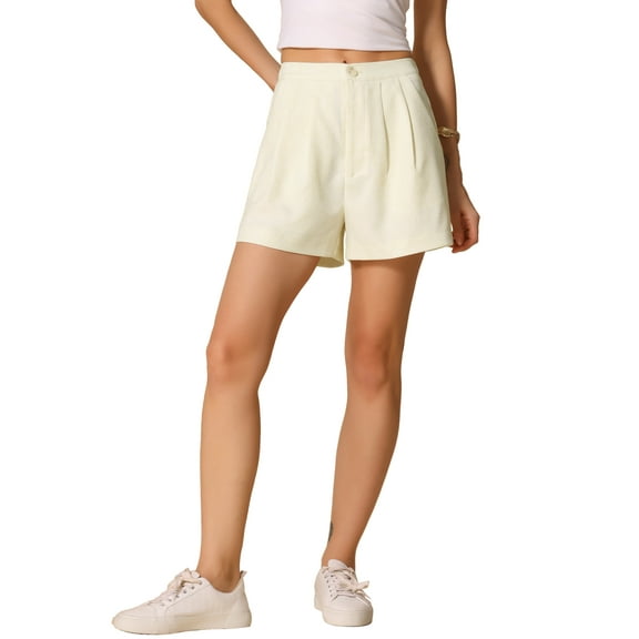 INSPIRE CHIC Pleated Shorts for Women's Elastic High Waist Packets Summer Casual Shorts XL Beige
