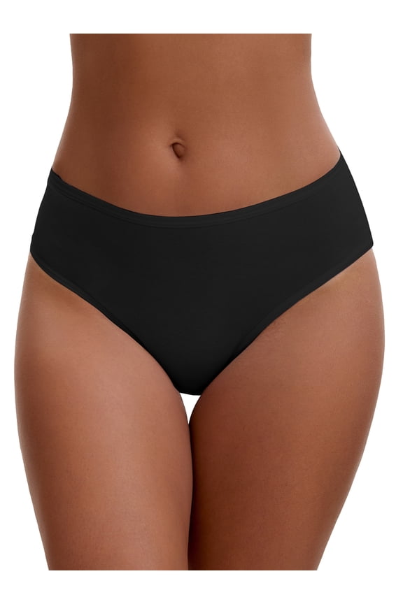Plus Size for Women's Cotton Mid-Waisted Briefs Full Coverage Comfortable Classic Underwear L Black