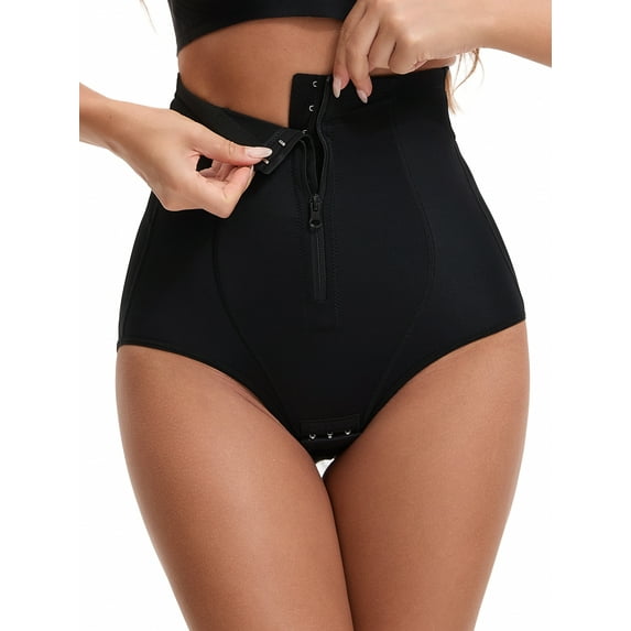 INSPIRE CHIC Plus Size for Women's Hook Zipper Front Closure Slimming Waist Butt Lifter Control Panties Briefs S Black