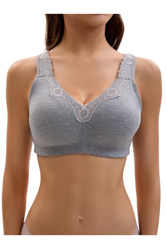 Plus Size for Women's Lace Trim Full Coverage Adjustable Strap Soft Cup Bras B 36 Grey