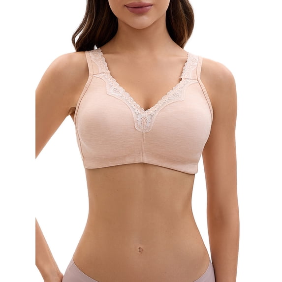 INSPIRE CHIC Women's Bras Plus Size for Lace Trim Full Coverage Adjustable Strap Soft Cup B 46 Beige