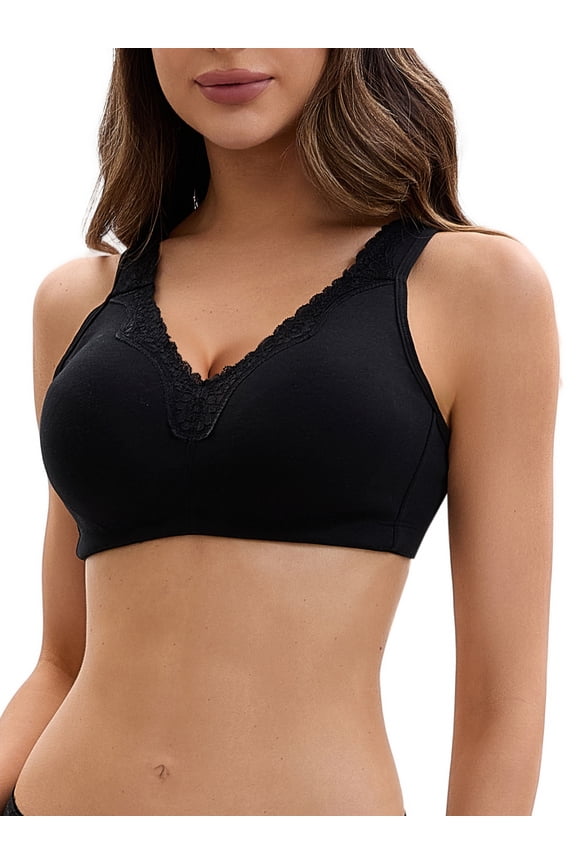 Plus Size for Women's Lace Trim Full Coverage Adjustable Strap Soft Cup Bras B 48 Black