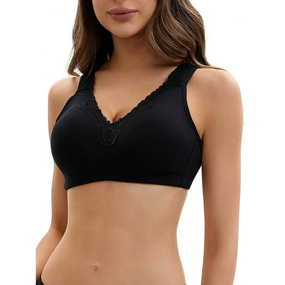 INSPIRE CHIC Plus Size for Women's Lace Trim Full Coverage Adjustable Strap Soft Cup Bras C 40 Black