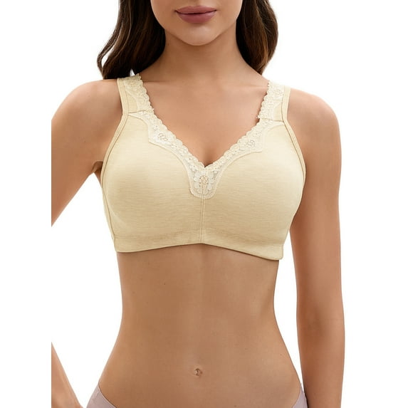 INSPIRE CHIC Plus Size for Women's Lace Trim Full Coverage Adjustable Strap Soft Cup Bras E 38 Apricot