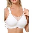 thumbnail image 1 of INSPIRE CHIC Plus Size for Women's Mesh V-Neck Wirefree Seamless Soft Bras Full Coverage Minimizers 3XL White, 1 of 4