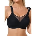 thumbnail image 1 of INSPIRE CHIC Plus Size for Women's Mesh V-Neck Wirefree Seamless Soft Bras Full Coverage Minimizers S Black, 1 of 4