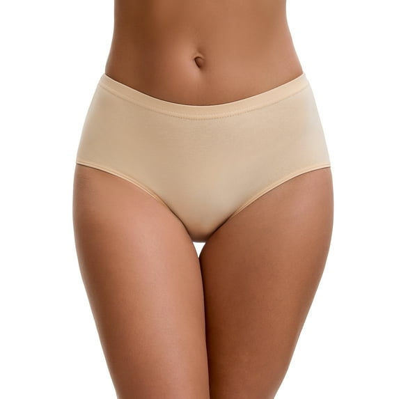INSPIRE CHIC Plus Size for Women's Mid-Waisted Loose Elastic Waistband Full Coverage Comfortable Classic Briefs 2XL Beige