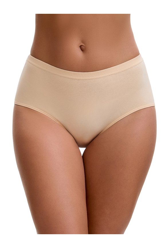 Plus Size for Women's Mid-Waisted Loose Elastic Waistband Full Coverage Comfortable Classic Briefs 2XL Beige