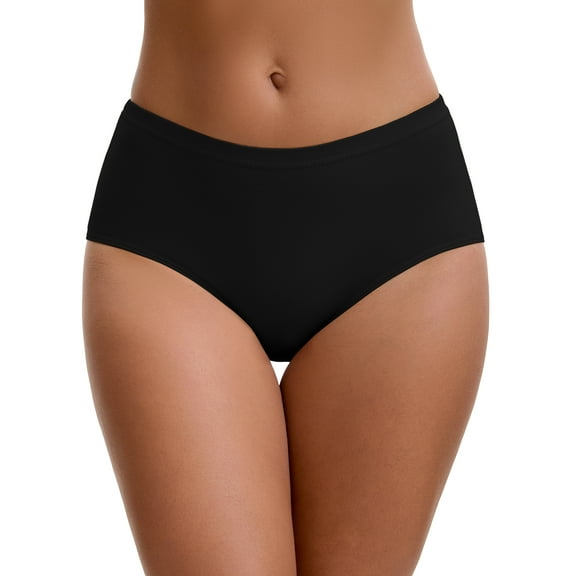 INSPIRE CHIC Plus Size for Women's Mid-Waisted Loose Elastic Waistband Full Coverage Comfortable Classic Briefs 2XL Black
