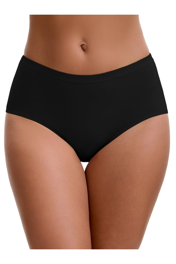 Plus Size for Women's Mid-Waisted Loose Elastic Waistband Full Coverage Comfortable Classic Briefs L Black