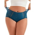 thumbnail image 1 of INSPIRE CHIC Plus Size with Women's Lace Trim High Rise Solid Briefs Full Coverage Underwear Blue L, 1 of 4