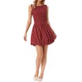 thumbnail image 1 of INSPIRE CHIC Polka Dot Dress for Women's Summer Sleeveless Crew Neck Mini Dress Trendy XS Dark Red, 1 of 5