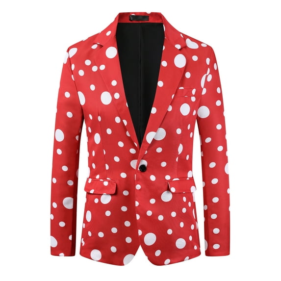 INSPIRE CHIC Polka Dots Blazers for Men's One Button Notched Lapel Prom Suit Jackets M Red