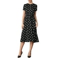 thumbnail image 1 of INSPIRE CHIC Polka Dots Dresses for Women's Crew Neck Short Sleeve Belted Midi Dress XS Black, 1 of 6