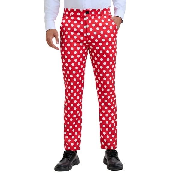INSPIRE CHIC Polka Dots Printed Dress Pants for Men's Regular Fit Formal Trousers 30 Red