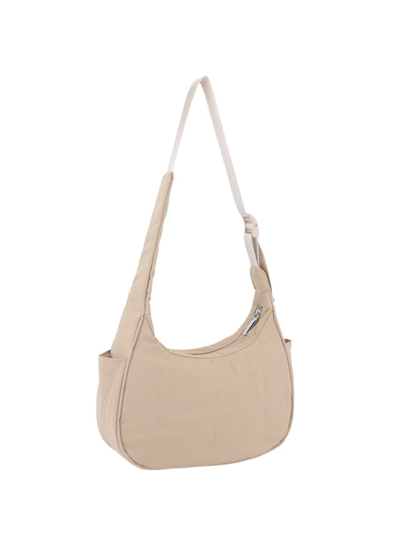 Puffer Shoulder Bag Nylon Quilted Purses Puffy Handbags with Adjustable Strap for Women Khaki