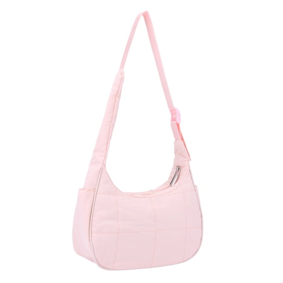 INSPIRE CHIC Puffer Shoulder Bag Nylon Quilted Purses Puffy Handbags with Adjustable Strap for Women Pink