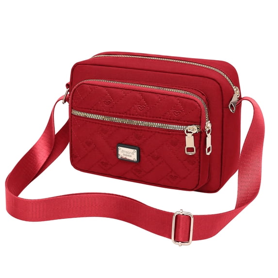 INSPIRE CHIC Quilted Cross-body Bag for Women Fashion Casual Shoulder Bag with Multi Zipper Pockets & Adjustable Strap Red