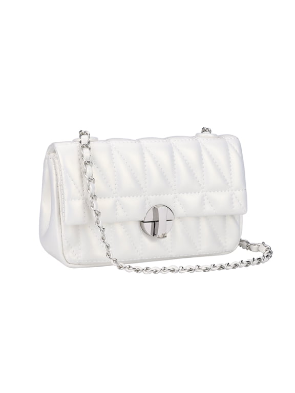 Quilted Shoulder Bag Medium Flap Crossbody Handbag with Chain for Women White