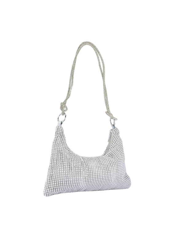 Women's Rhinestone Evening Bag Knotted Strap Sparkly Shoulder Bag Silver