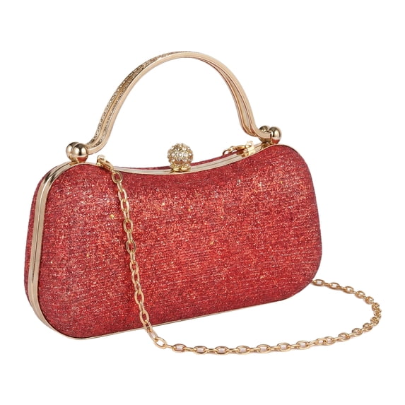 INSPIRE CHIC Rhinestone Clutch Purses Sparkly Gemstone Handbag with Chain for Women Red