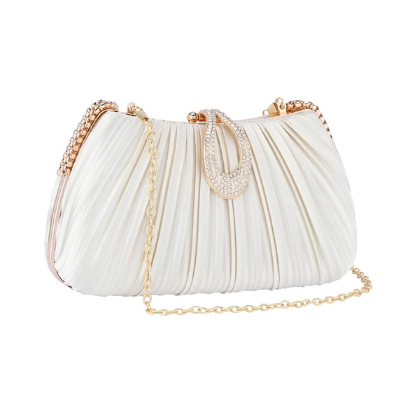 INSPIRE CHIC Rhinestone Clutch Purses for Women Pleated Evening Bag with Removable Chain Beige