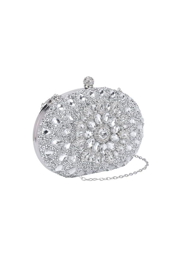 Rhinestone Evening Clutch Purses Sparkly Crystal Handbag with Chain for Women Silver