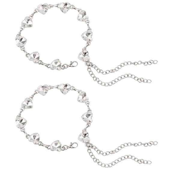 INSPIRE CHIC Rhinestone Heel Strap, Anti-Slip High Heel Holder with Pearl and Crystal Heart Charm, Flat Design Shoe Lace for Women One Size Heart-02