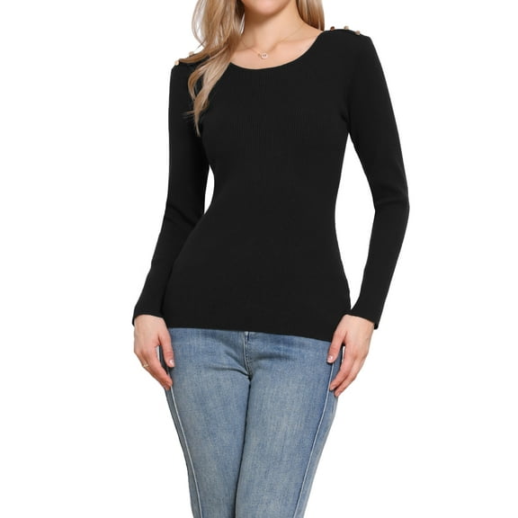 INSPIRE CHIC Ribbed Knit Sweater Top for Women 2025 Fall Long Sleeve Crewneck Fitted Pullover Shirt XS Black