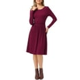 thumbnail image 1 of INSPIRE CHIC Ribbed Knitted Dress for Women's Long Sleeve Crew Neck High Waist A-Line Casual Dresses M Wine Red, 1 of 5