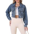 thumbnail image 1 of INSPIRE CHIC Rivet Studded Denim Jacket for Women's Cropped Casual Wash Jean Jacket XL Blue, 1 of 6