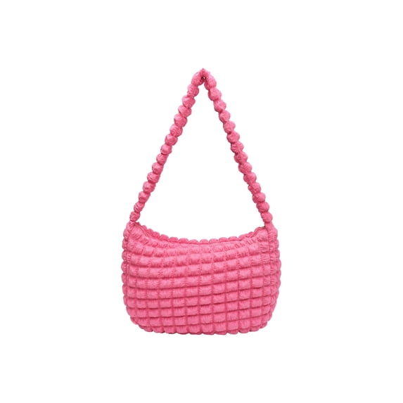 INSPIRE CHIC Ruched Puff Cloud Shoulder Bag for Women Soft Quilted Cross-body Purse with Zipper Closure Hot Pink