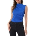 thumbnail image 1 of INSPIRE CHIC Ruched Turtle Mock Neck Tank Tops for Women's Casual Slim Fit Sleeveless Work Shirts L Blue, 1 of 5