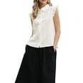 thumbnail image 1 of Floral Tops for Women's Summer Ruffle Cap Sleeve Button Down Dressy Casual Shirts S White, 1 of 6