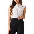 thumbnail image 1 of INSPIRE CHIC Ruffles Bodysuit Tops for Women's Mock Neck Cap Sleeve Button Down Leotard Shirt XS White, 1 of 6