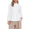 thumbnail image 1 of INSPIRE CHIC Ruffles Top for Women's Stand Collar Pleated Trim Long Puff Sleeve Button Down Vintage Blouses S White, 1 of 6