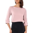 thumbnail image 1 of INSPIRE CHIC Satin Blouse for Women Dressy Casual Boat Neck 3/4 Sleeve Work Shirt S Dusty Pink, 1 of 5