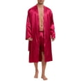 thumbnail image 1 of INSPIRE CHIC Satin Robe for Men's Nightwear Long Sleeve Kimono Bathrobe Sleepwear with Shorts Set L Red, 1 of 5
