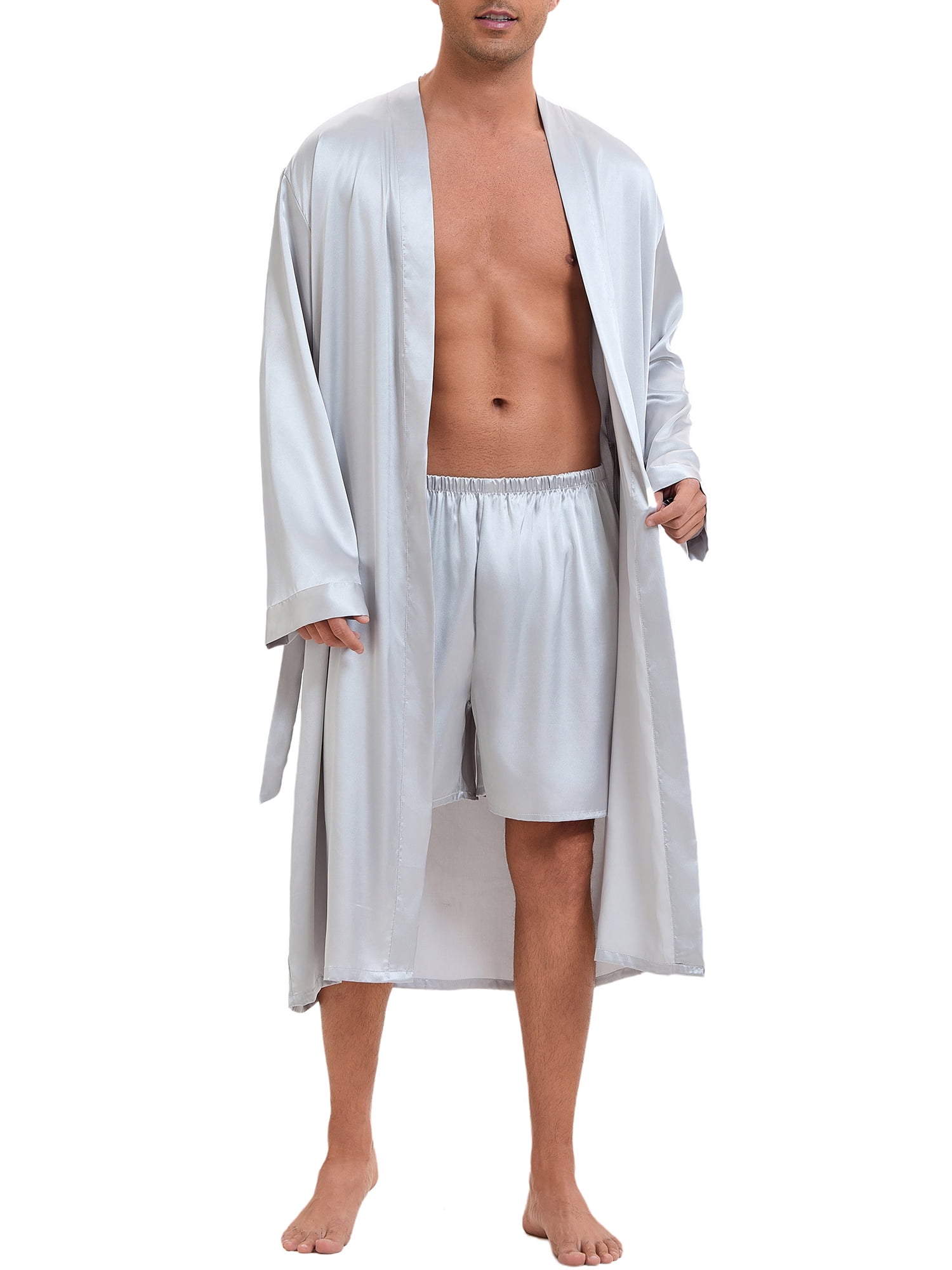 Inner Robe Man INSPIRE CHIC Satin Robe for Men's Nightwear Long Sleeve Kimono Bathrobe ...